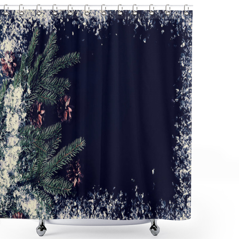 Personality  Background For New Year Greetings - Tree Branches, Cones And Sno Shower Curtains