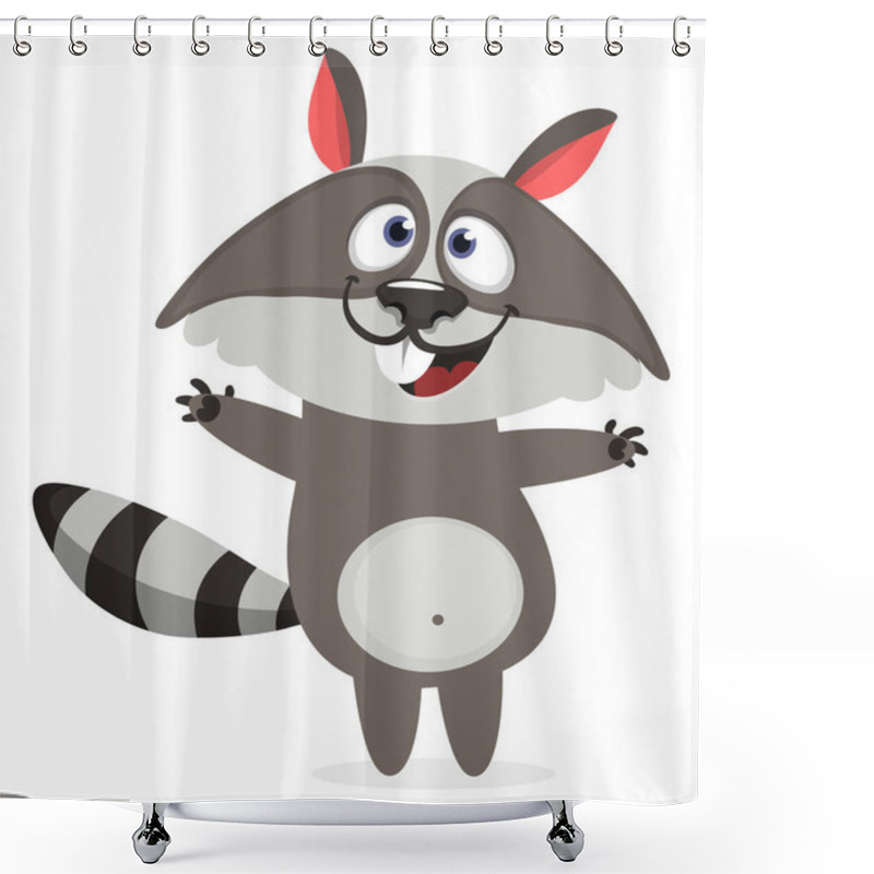 Personality  Happy Excited Cartoon Raccoon Or Badger. Wild Forest Animal Collection. Baby Education. Isolated On White Background. Flat Design Vector Illustration Shower Curtains