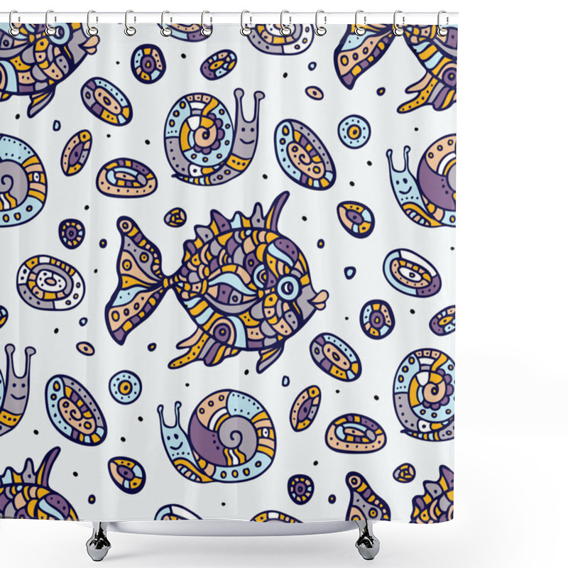 Personality  Fishes. Seamless Pattern. Shower Curtains