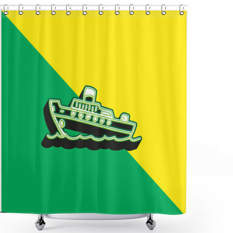 Personality  Boat Green And Yellow Modern 3d Vector Icon Logo Shower Curtains