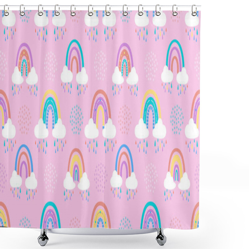 Personality  Rainbow With Clouds And Raindrops Seamless Pattern Shower Curtains