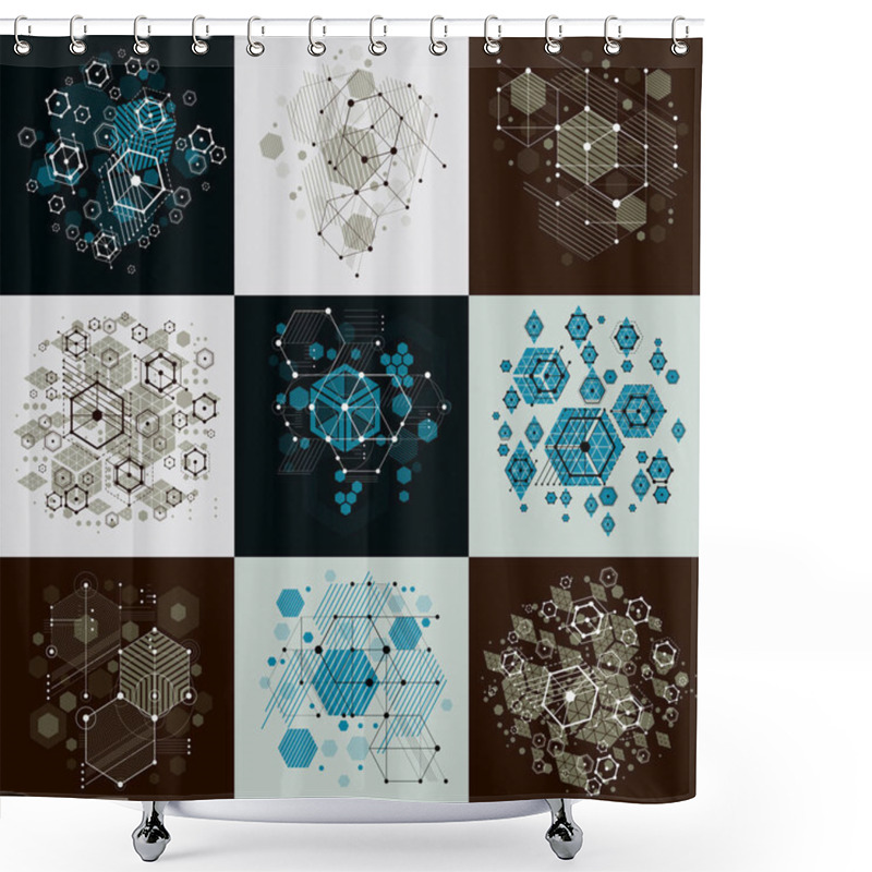 Personality  Set Of Modular Bauhaus Vector Backgrounds, Created From Simple Geometric Figures Like Circles And Hexagons. Best For Use As Advertising Poster Or Banner Design. Shower Curtains