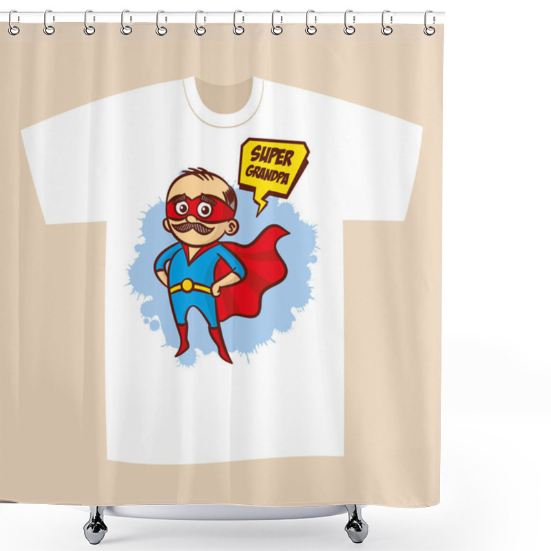 Personality  T-shirt Print Design Superhero Grandpa Shower Curtains