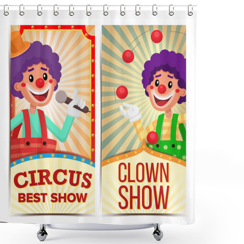 Personality  Circus Clown Vertical Banners Template Vector. Amazing Show Poster Template. Amusement Park Party. Carnival Festival Background. Illustration Shower Curtains