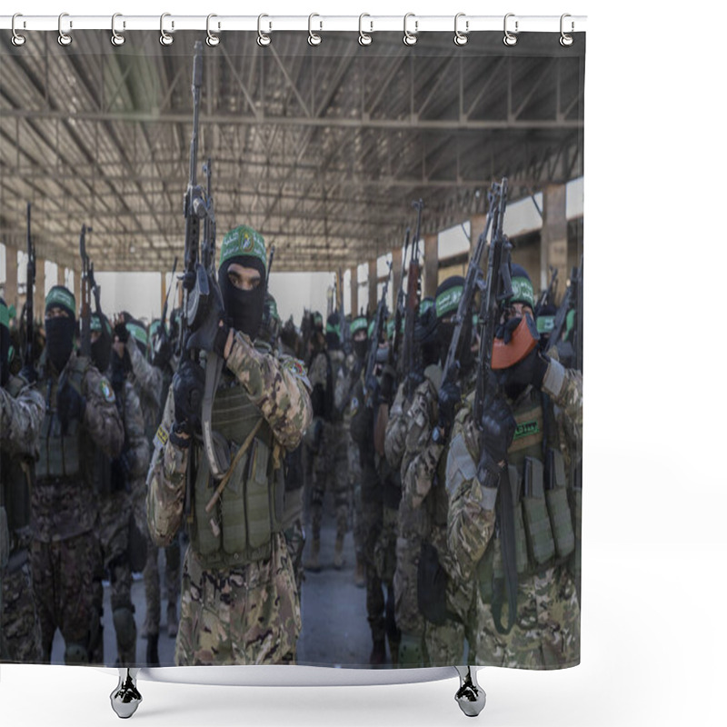 Personality  Hamas Holds Military Parade To Remember Israel's 2014 Offensive. July 20, 2022, Gaza  Strip, Palestine: Brigadiers From Al-Qassam, The Military Wing Of The Islamic Resistance Movement Hamas Shower Curtains