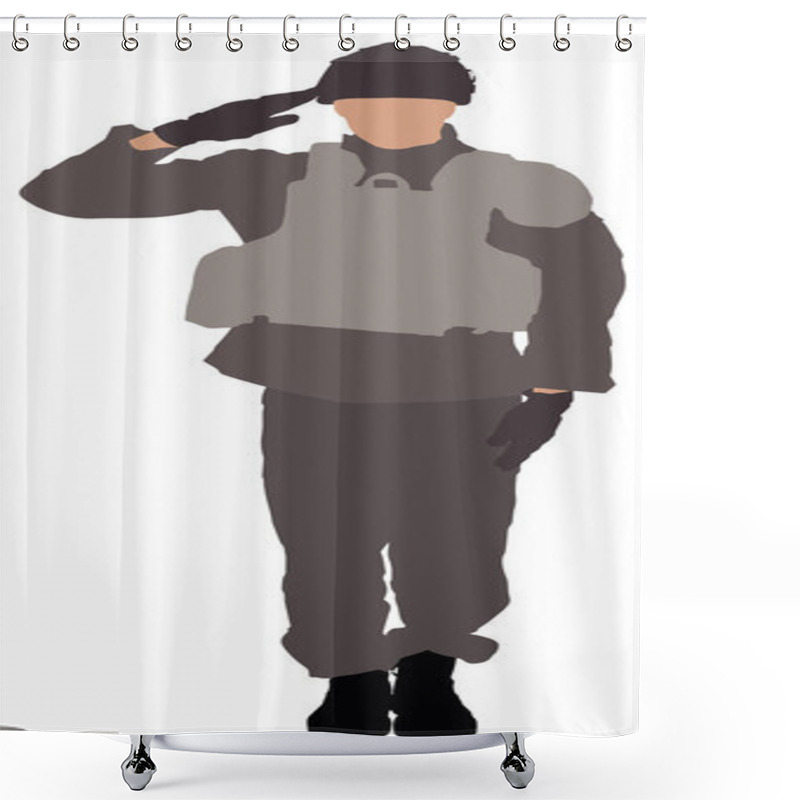 Personality  Vector Illustration Of A Soldier Saluting On White Background Shower Curtains