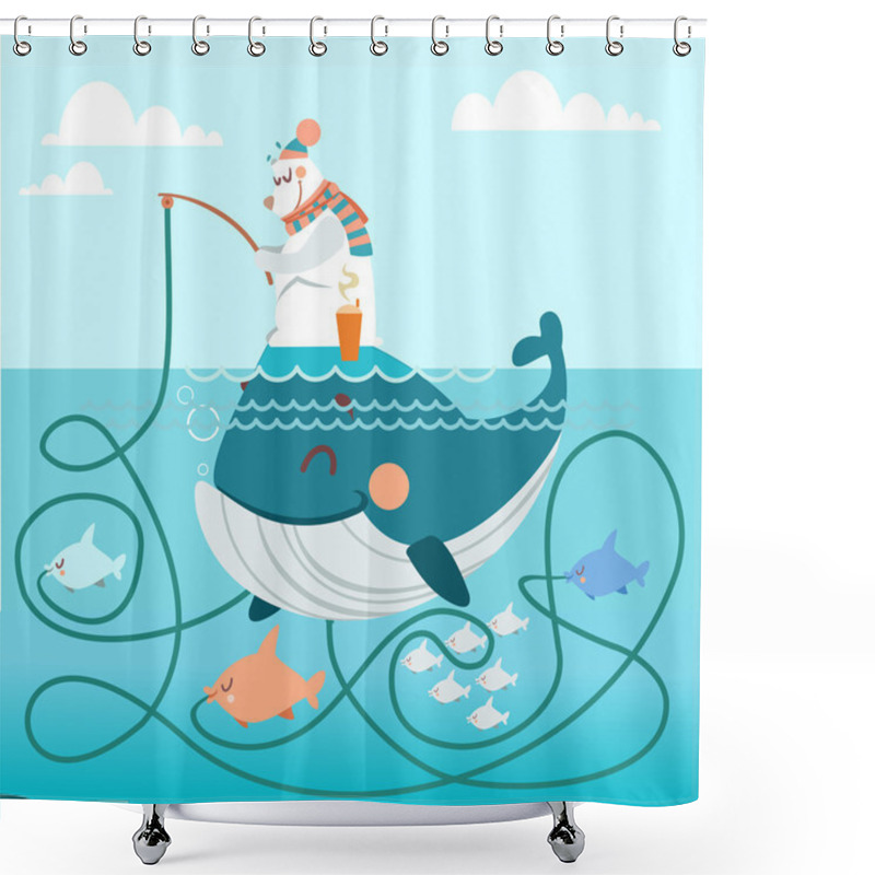 Personality  Cartoon Polar Bear Fishing Shower Curtains