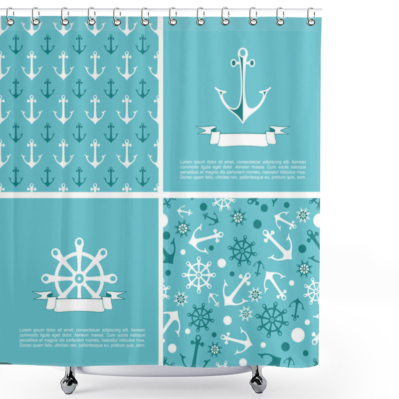 Personality  Seamless Patterns Of Marine Symbols Shower Curtains