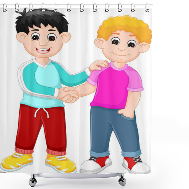 Personality  Two Kids Shaking Hands Cartoon Shower Curtains