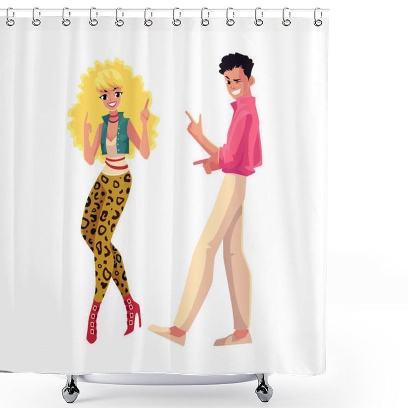 Personality  Young Couple, Man And Woman, Dancing At Retro Disco Party Shower Curtains