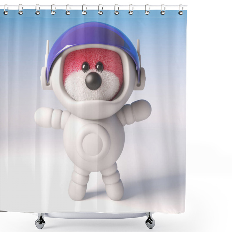 Personality  3d Pink Fluffy Teddy Bear Cartoon Character Wearing A Spacesuit, 3d Illustration Shower Curtains