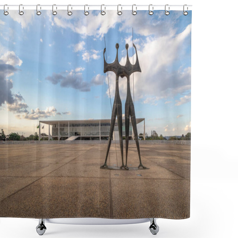 Personality  Brasilia, Brasil - Aug 26, 2018: Candangos Or Warriors Sculpture At Three Powers  Plaza With Planalto Palace On Background - Brasilia, Distrito Federal, Brazil Shower Curtains