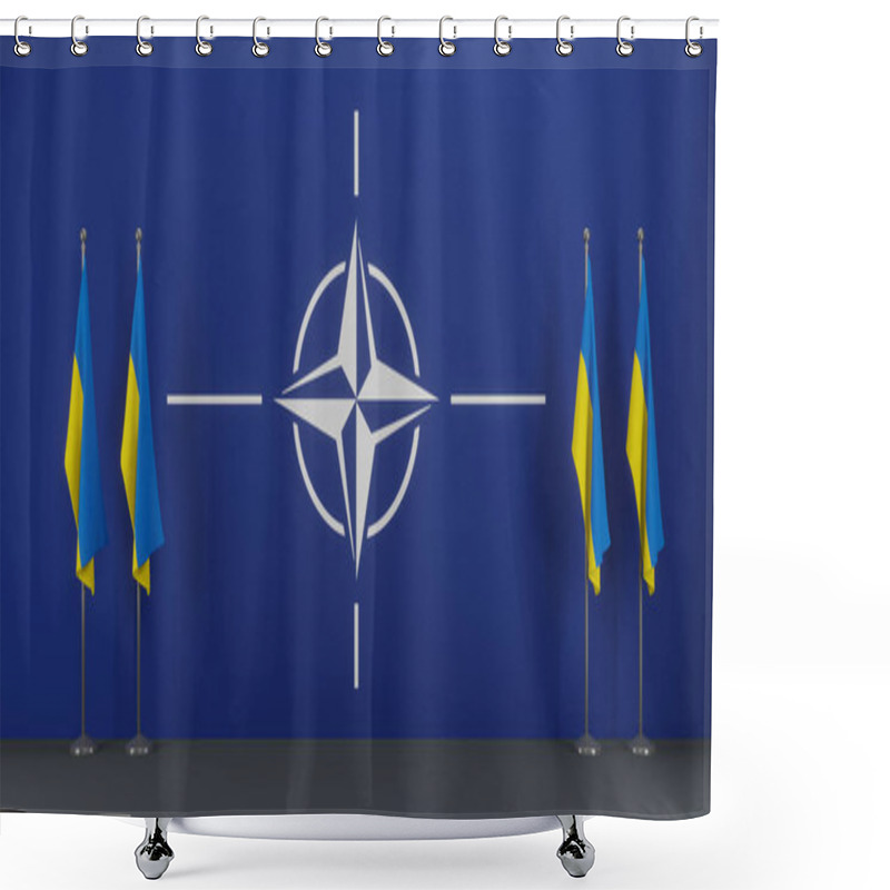 Personality  NATO And Ukraine, Flag Ukraine On Background NATO, 3D Work And 3D Image, Yerevan, Armenia - 2022 July 06 Shower Curtains