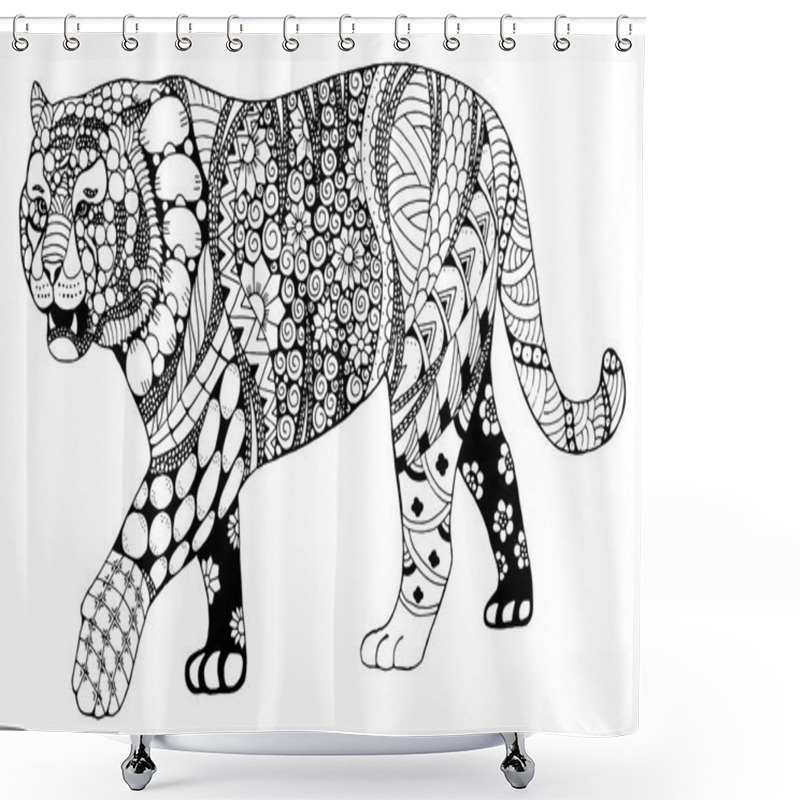 Personality  Tiger Chinese Zodiac Sign Zentangle Stylized, Vector, Illustration, Pattern, Freehand Pencil, Hand Drawn. Ornate. Shower Curtains