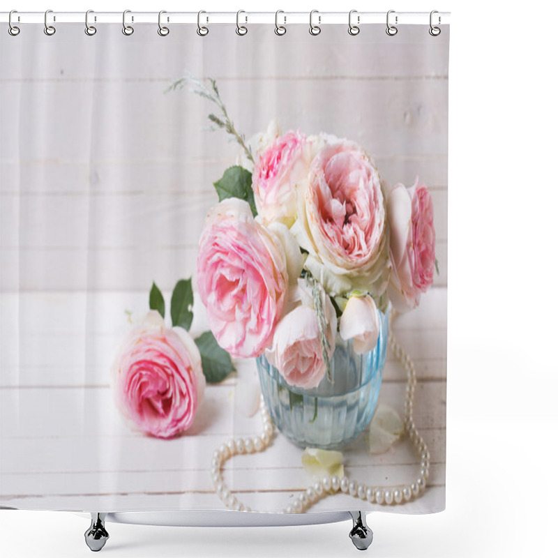 Personality  Pink Roses In Vase Shower Curtains