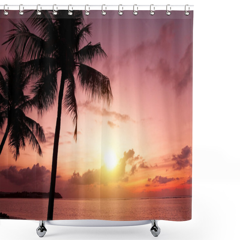 Personality  Palm Trees Silhouette At Sunset Shower Curtains