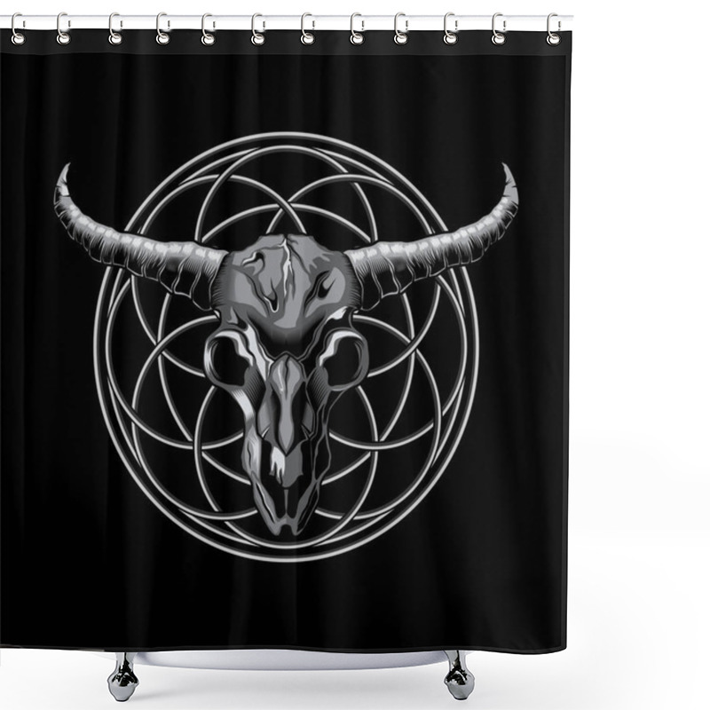 Personality  Skull Bull Head Artistic On Circle Ornament Vector Illustration Shower Curtains