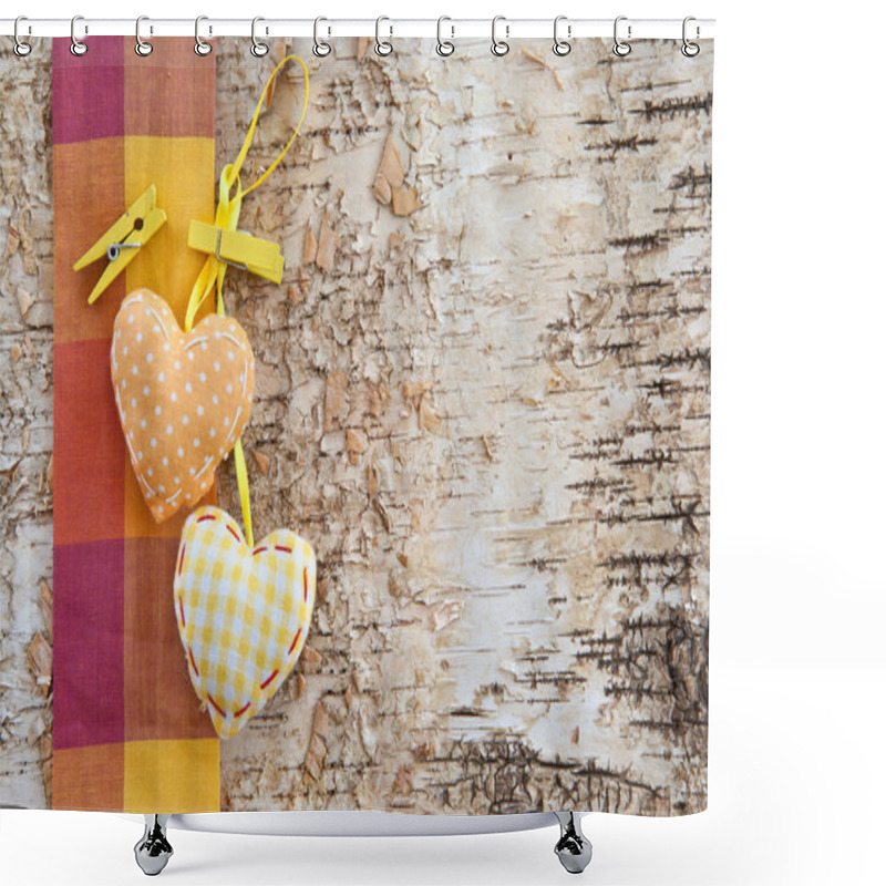 Personality  Background Made From Birchwood With Hearts Shower Curtains