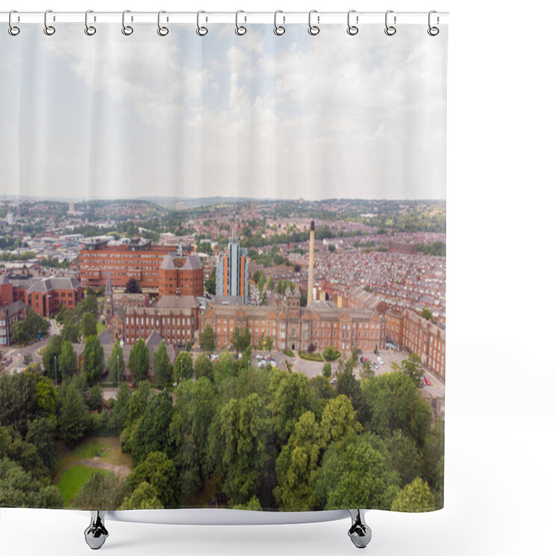 Personality  Aerial Photo Of The St. James's University Hospital In Leeds, West Yorkshire, England, Showing The Hospital, A&E Entrance And Grounds And Also The Leeds City Centre In The Background On A Sunny Day. Shower Curtains