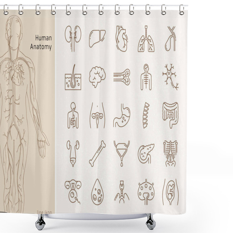 Personality  Large Set Of Linear Vector Icons Of Human Organs With Signatures. Shower Curtains