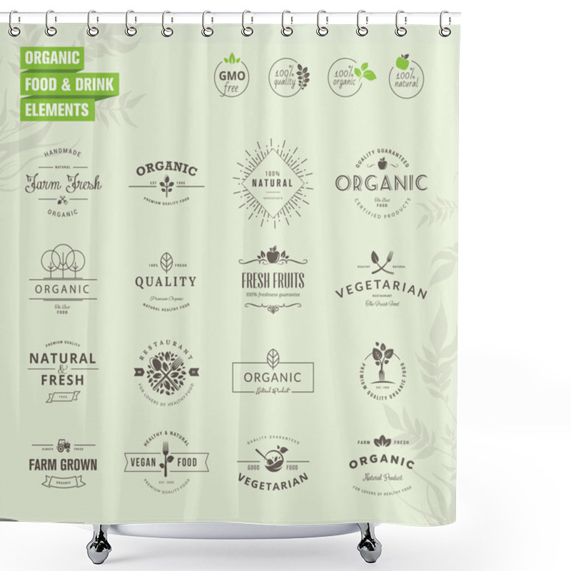 Personality  Set Of Badges And Labels Elements For Organic Food And Drink Shower Curtains