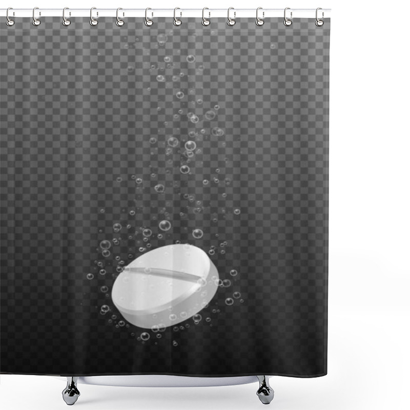 Personality  Realistic Pill With Bubbles. Aspirin Pill In Fizzy Water. Illustration Isolated On Transparent Background. Graphic Concept For Your Design Shower Curtains