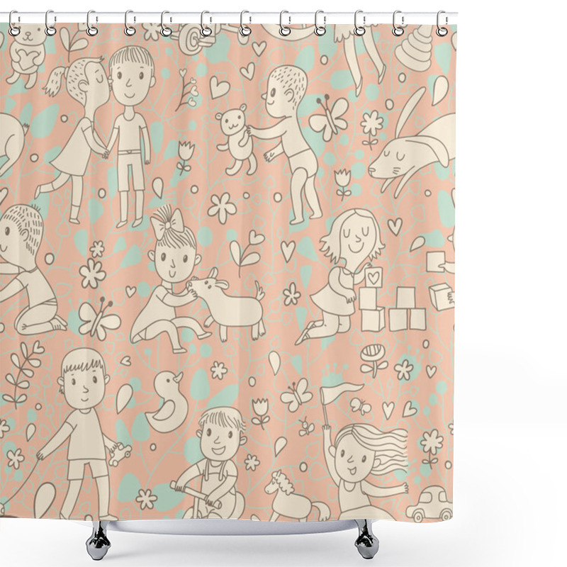 Personality  Funny Seamless Pattern With Little Children Shower Curtains