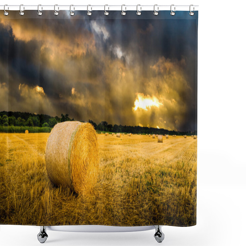 Personality  Hay Bales On The Field Shower Curtains