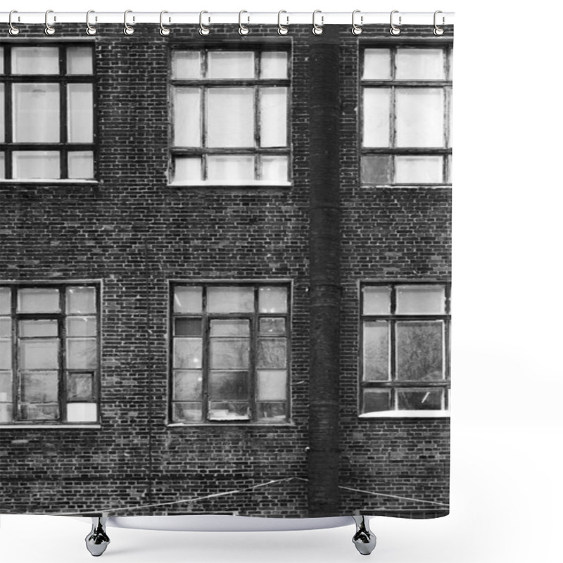 Personality  Facade Of An Old Brick Building In Loft Style. High Windows And Textural Materials Shower Curtains