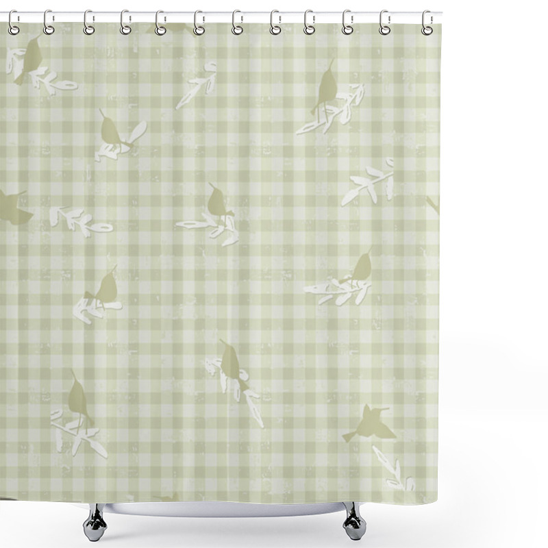 Personality  Seamless Checkered Pattern With Trendy Gingham Checks With Little Birds Sitting On Branches For Wrapping Paper, Clothing, Textile And Other Design Projects Shower Curtains