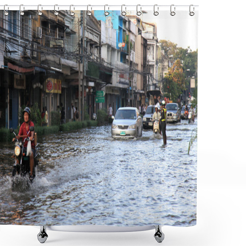 Personality  BANGKOK, THAILAND - NOVEMBER 17 : Flooding In Bangkok, Thailand Shower Curtains