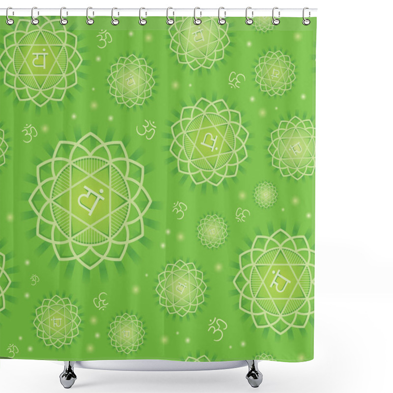 Personality  Seamless Repeat Pattern With Primary Chakra Anahata - Symbol Of Energy Center Of Human Body, Used In Hinduism, Buddhism And Ayurveda. Vector. Shower Curtains