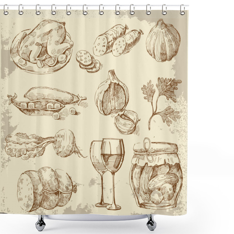 Personality  Hand-drawn Set Vegetables Shower Curtains