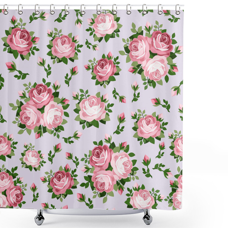 Personality  Seamless Pattern With Pink Roses. Vector Illustration. Shower Curtains