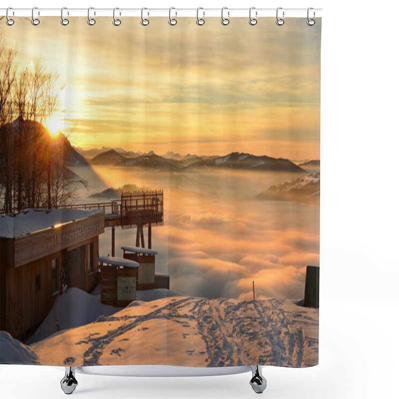 Personality  Sunset With Clouds In Winter On The Grnberg (Gmunden District, Upper Austria, Austria) Shower Curtains