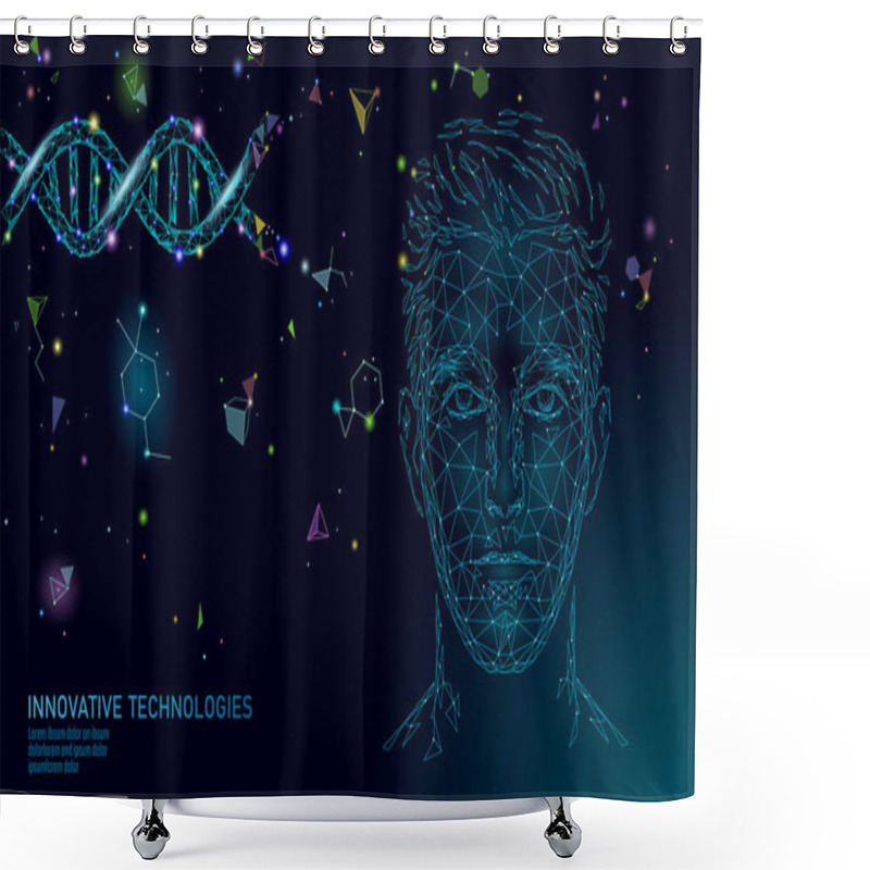 Personality  DNA Molecule Treatment Polygonal Science Research 3D. Low Poly Male Face Polygonal Medical Man Health Care. Medicine Gene Helix Structure Gene Vector Illustration Shower Curtains