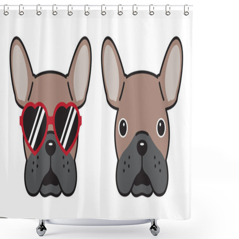 Personality  Dog French Bulldog Vector Icon Sunglasses Heart Illustration Character Cartoon Brown Shower Curtains