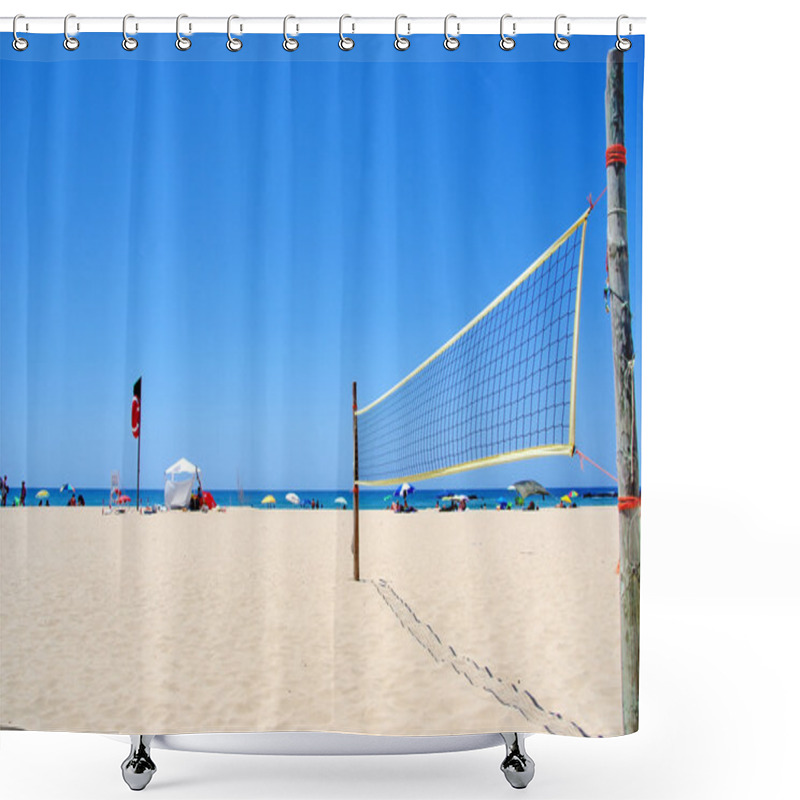 Personality  Beach Volleyball Net On Sandy Beach Shower Curtains