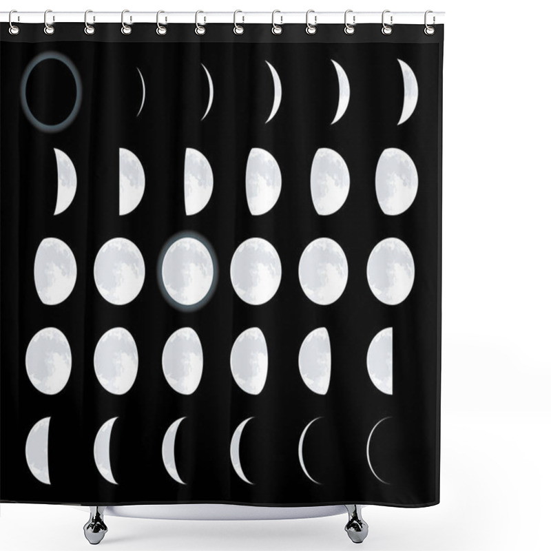 Personality  28 Different Lunar Phases. Complete Moon Satellite Cycle. Shower Curtains