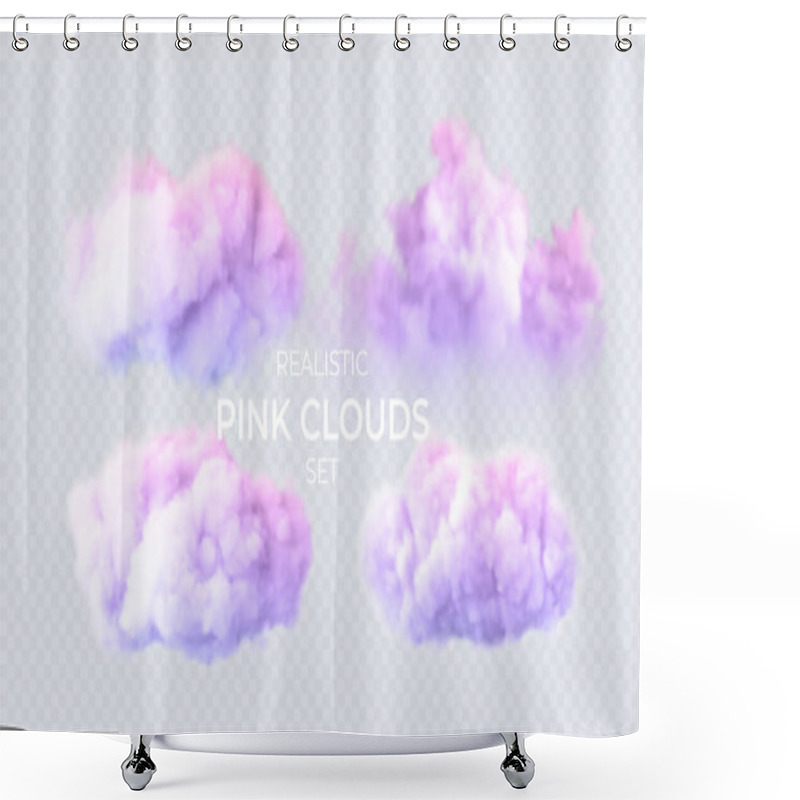 Personality  Pink, Blue, Purple Clouds Isolated On A Transparent Background. 3D Realistic Set Of Clouds. Real Transparent Effect. Vector Illustration Shower Curtains