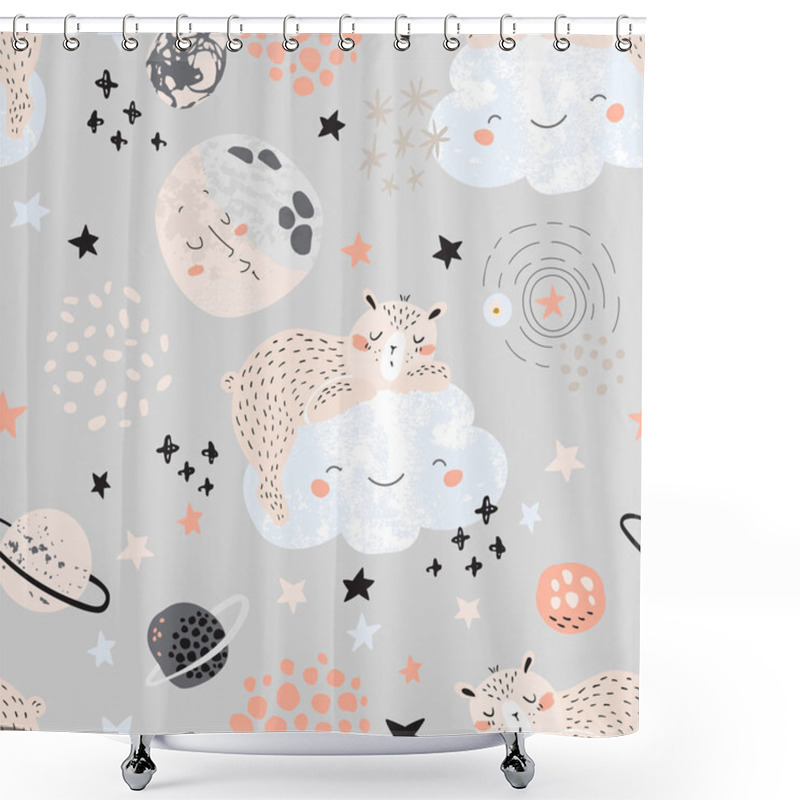 Personality  Artistic Nursery Seamless Pattern. Night Dream Illustration Shower Curtains