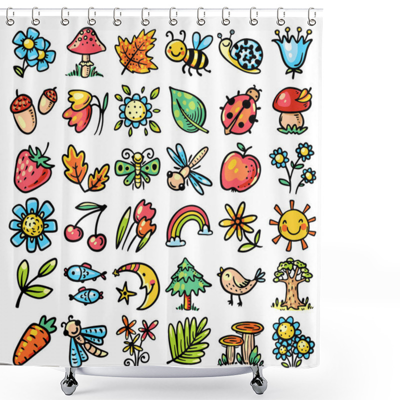 Personality  Cartoon Set Of Nature Design Elements Shower Curtains