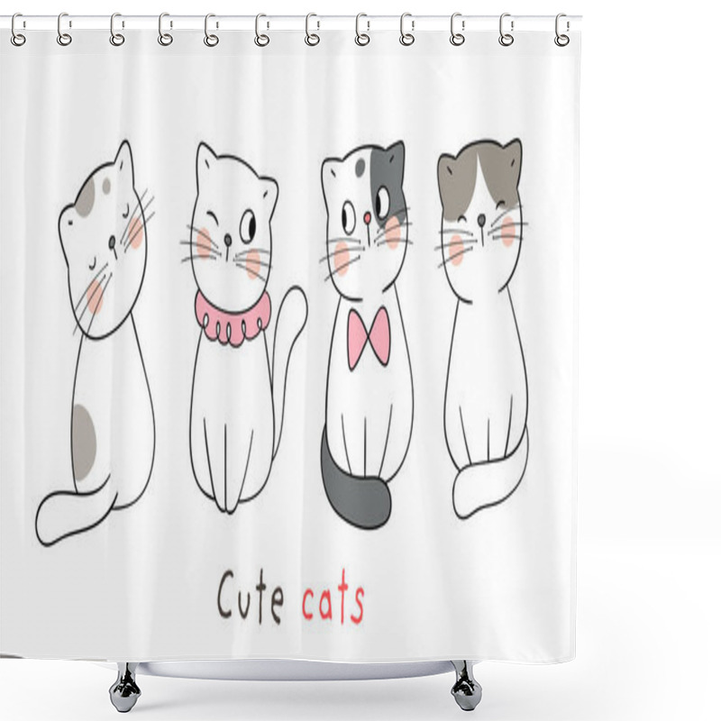 Personality  Collection Of Cute Cats Isolated On White Shower Curtains