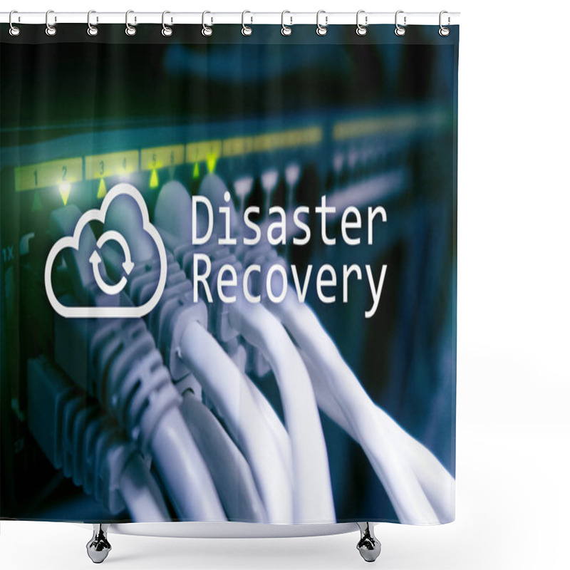 Personality  DIsaster Recovery. Data Loss Prevention. Server Room On Background. Shower Curtains