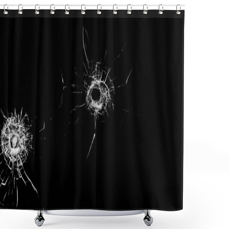 Personality  Texture Of Broken Glass. Hole From A Ball On A Black Background. Shower Curtains