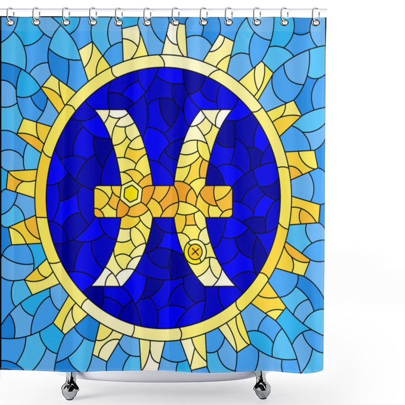 Personality  Illustration In The Style Of A Stained Glass Window With An Illustration Of The Steam Punk Sign Of The Pisces Horoscope Shower Curtains