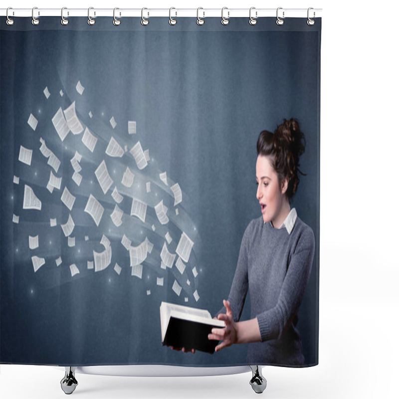 Personality  Young Lady Holding Book  Shower Curtains