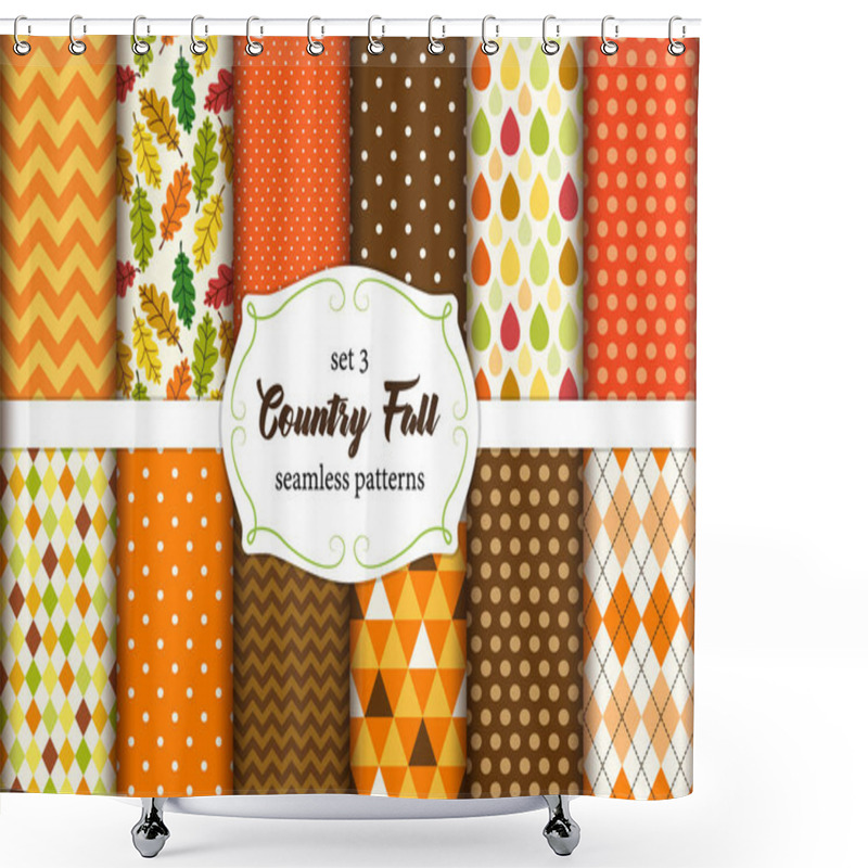 Personality  Set Of 12 Cute Seamless Country Fall Patterns With Primitive Ornaments Shower Curtains