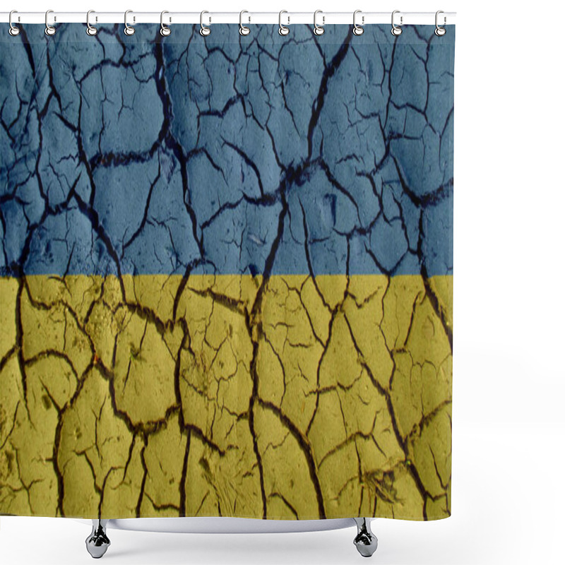 Personality  Political Crisis Or Environmental Concept: Mud Cracks With Ukraine Flag Shower Curtains