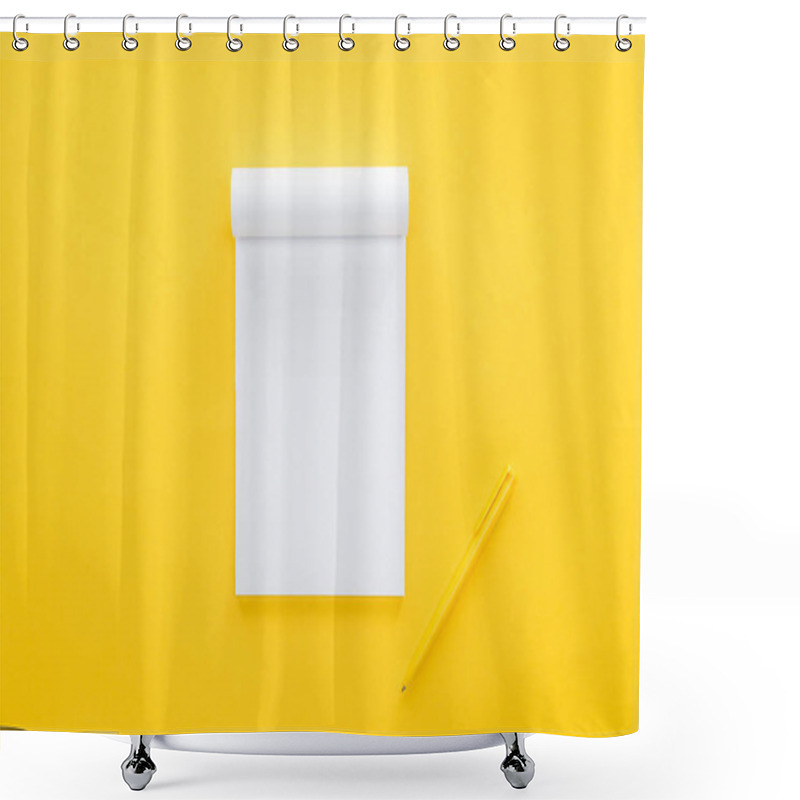 Personality  Top View Of Blank Notebook On Yellow Background Shower Curtains